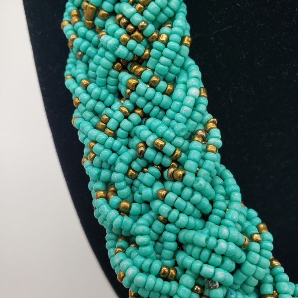 Seed Bead Collar Necklace Blue with Extender - Picture 6 of 8